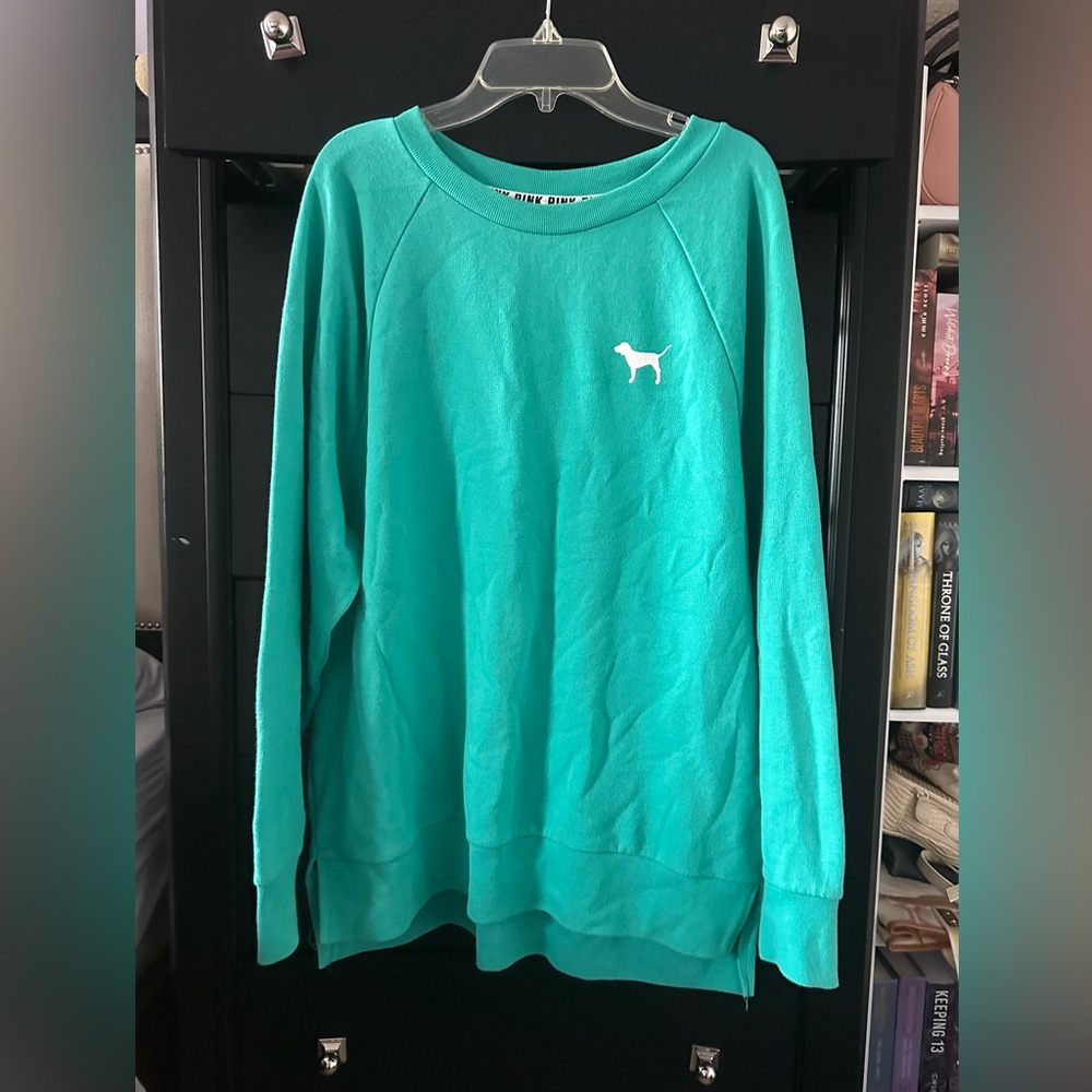 Teal Crewneck Sweatshirt with Dog Logo PINK